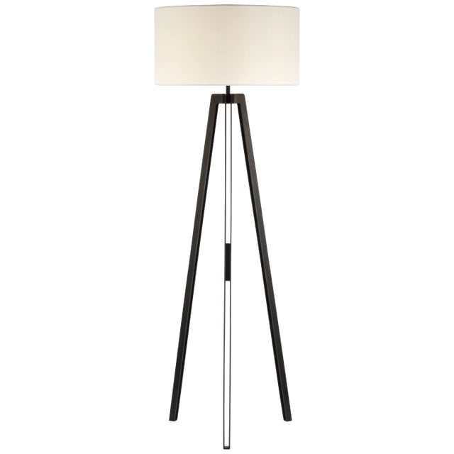 Longhill Large Tripod Floor Lamp in Aged Iron with Linen Shade Designer: Ian K. Fowler Height: 64" Shade Detail: 21.5" x...