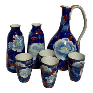 Early 20th Century Arita Fukagawa Japanese Porcelain Sake Set- 11 Pieces For Sale