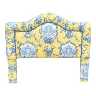Toile De Joie Upholstered French Cottage Bed Headboard Full/Queen For Sale