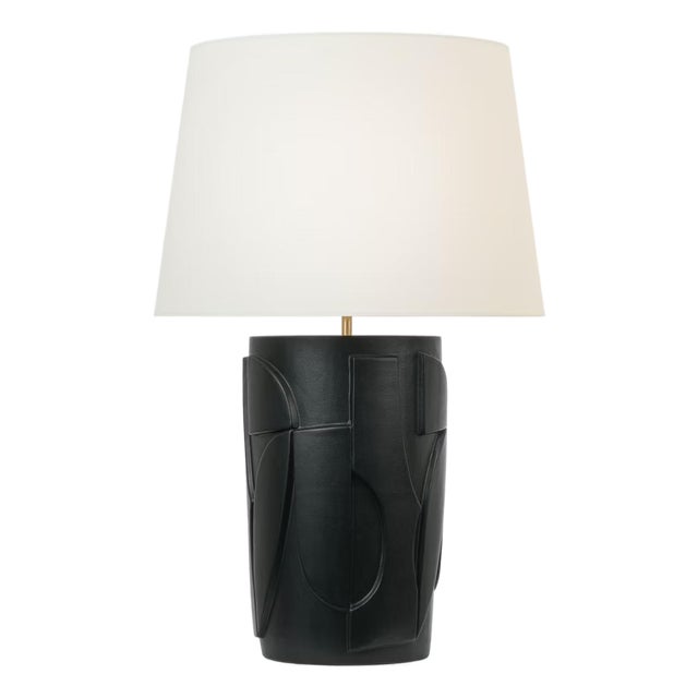 AERIN by Visual Comfort Signature Klint 28" Table Lamp in Matte Black with Linen Shade For Sale