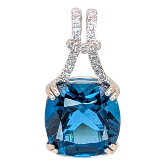9.39Ct London Blue Topaz Pendant With Natural Diamond Accents in Solid 14k Gold For Sale