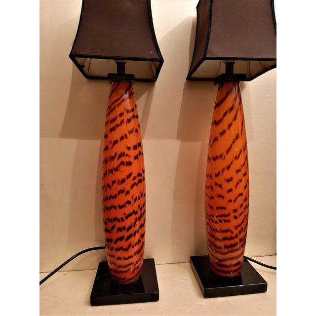 Mid-Century Modern Large Murano Table Lamps with Tiger Pattern Glass by Gino Cenedese, Set of 2 For Sale - Image 3 of 12