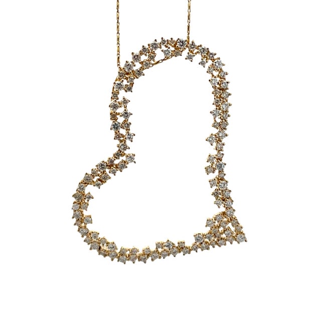 Early 21st Century 14k Yellow Gold 2.30 Carats Natural Diamond Heart Necklace For Sale - Image 5 of 13
