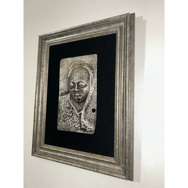 African Framed Zinc Relief Wall Sculpture – African-Inspired Portrait For Sale - Image 3 of 6