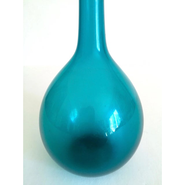 Vintage Mid Century Modernist Hand Blown Aqua Teal Blue Art Glass Bottle Vase Chairish