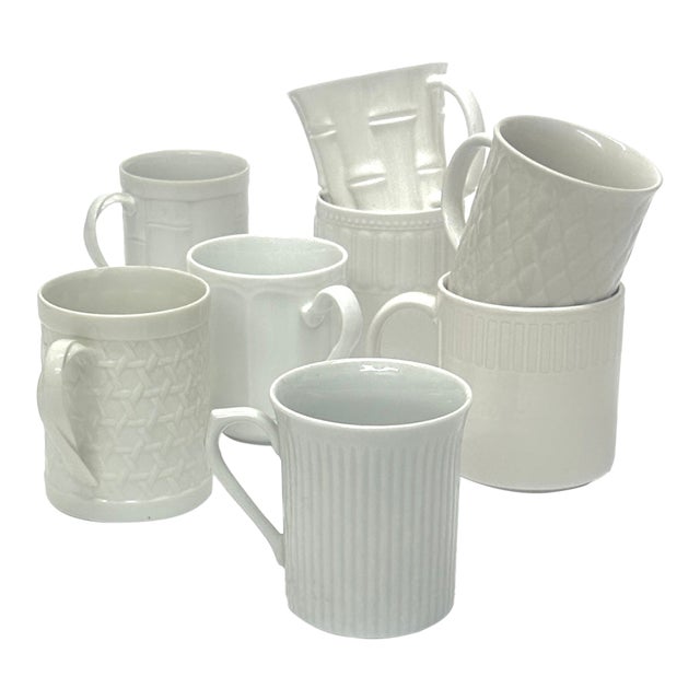 White on White Textured Ceramic Mug Curation - Group of 8 For Sale