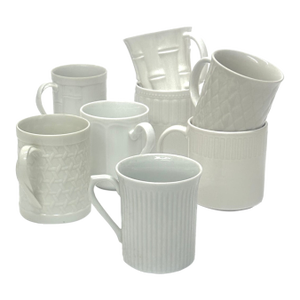 White on White Textured Ceramic Mug Curation - Group of 8