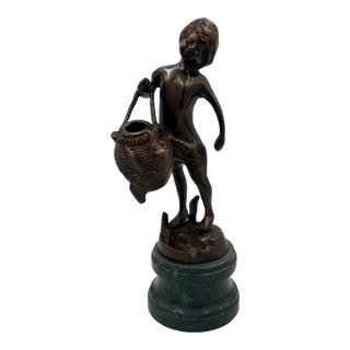 Early 20th Century Replica Auguste Moreau Bronze the Water Bearer Sculpture on Marble Base For Sale
