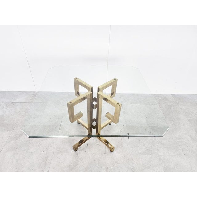 1970s Geometrical Brass and Glass Dining Table, 1970s For Sale - Image 5 of 12