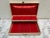 Mid century 1960s red velvet lined jewelry box with several cubbies and compartments for storage. Red velvet lined...