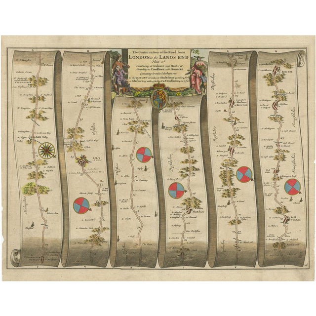 Antique Map of the Road from Andover to Crewkerne For Sale