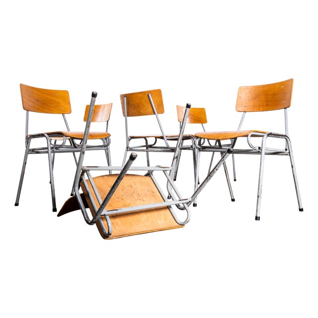 Vintage English Stacking Dining Chairs, 1950s, Set of 6 For Sale