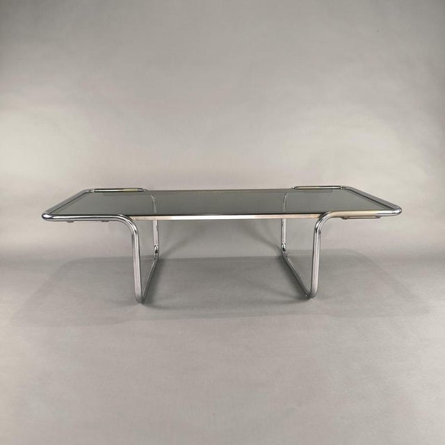 Metal Steel Coffee Table with Smoked Glass Top, 1970s For Sale - Image 7 of 7