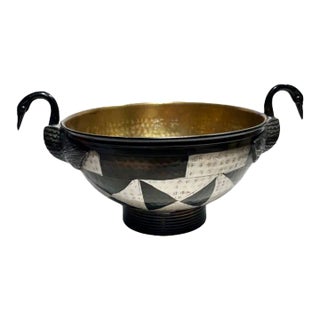 Vintage Swan Art Deco Brass Centerpiece Pedestal Bowl For Sale