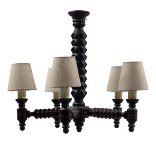 Six-Arm Beech Chandelier in the style of Charles Dudouyt, France, 1950s For Sale