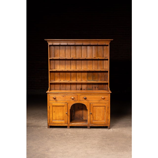 Farmhouse Antique Pine Step-Back Cupboard With Plate Rack For Sale - Image 3 of 13