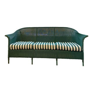 Vintage Green Wicker Sofa For Sale