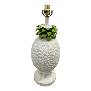 1960s Blanc De Chine White and Green Italian Pineapple Lamp For Sale