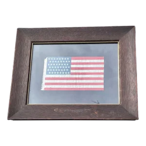 Antique 1912 Gauze Staggered 48 Star American Flag in Antique Oak Frame