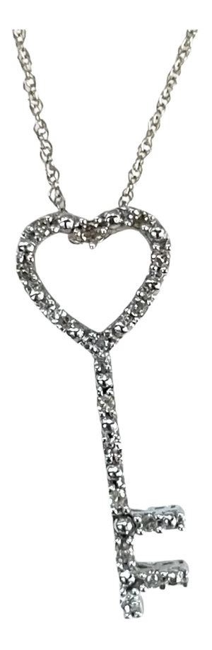 10k White Gold Heart-Key Pendant With Diamonds
