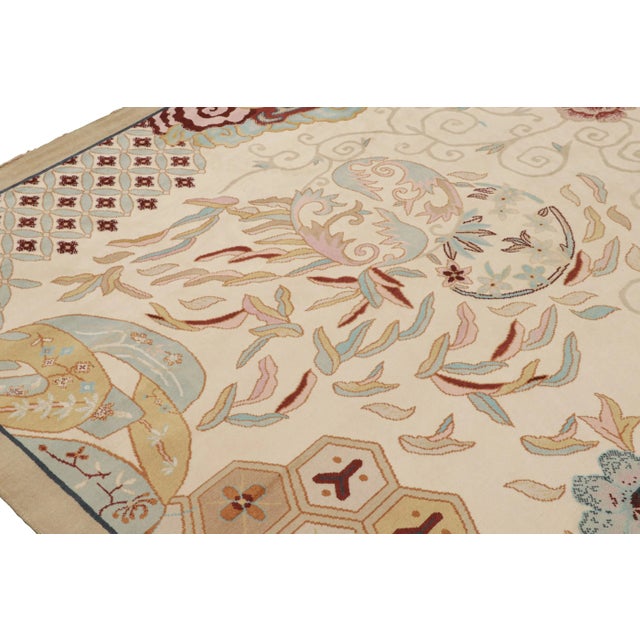 2010s 2010s Rug & Kilim’s Chinese Art Deco Style Rug in Beige-Brown With Floral Patterns For Sale - Image 5 of 8