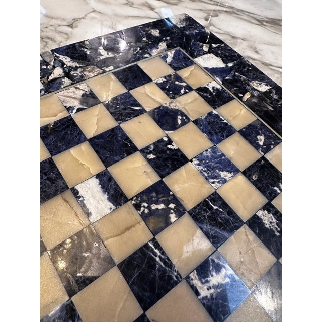 Vintage Italian Lapiz Lazuli Chess Board 1980s For Sale - Image 4 of 7