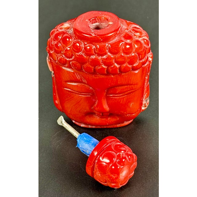 Red Rare Red Coral Buddha Head Snuff Bottle For Sale - Image 8 of 13