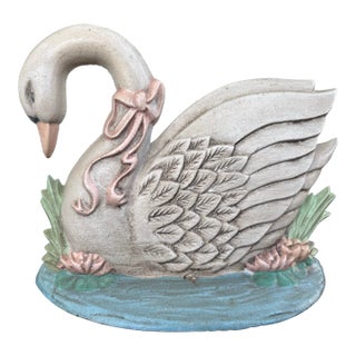 Vintage Midwest Taiwan Painted Swan Doorstop/Bookend For Sale