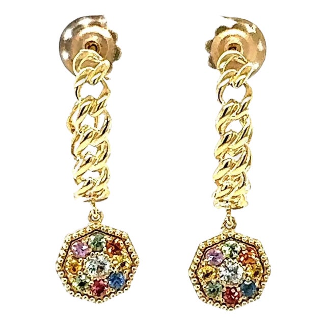 3.42 Carat Sapphire Yellow Gold Drop Earrings, A Pair For Sale