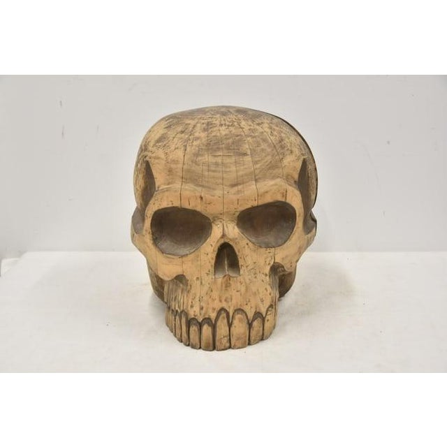 Large Folk Art Wood Carved Skull LARGE FOLK ART HAND CARVED WOOD SKULL ; CARVED FROM SOLID PIECE OF TREE - 13" x 16" x 15"