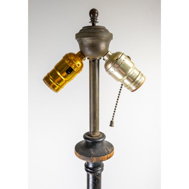 19th Century Rustic Decorative Turned Walnut Black Painted Table Lamp For Sale - Image 9 of 11