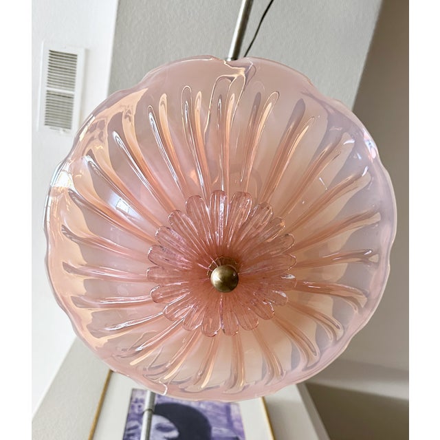 Glass Murano Glass Round Pink Opalescence Glass Chandelier or Pendant For Sale - Image 7 of 18