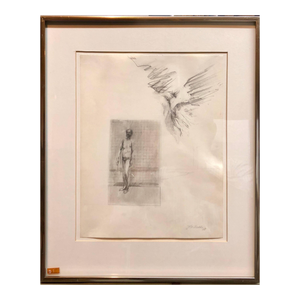 John Dobbs, Abstract Modernist Drawing of a Nude Man with Winged Figure, Angel, 1978