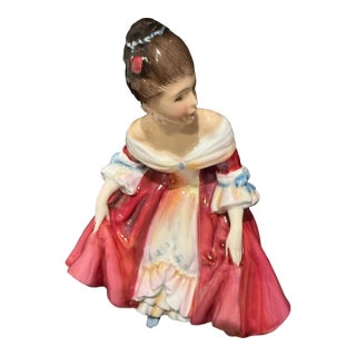 Late 20th Century Royal Dalton Figurine Red/Pink Dress, Off Shoulder, Hair Up Likely “Southern Belle” Hn2229 or “Denise” Hn2477 For Sale