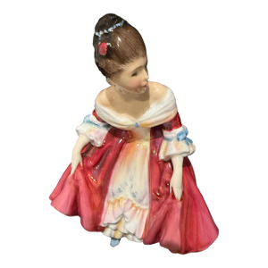 Late 20th Century Royal Dalton Figurine Red/Pink Dress, Off Shoulder, Hair Up Likely “Southern Belle” Hn2229 or “Denise” Hn2477