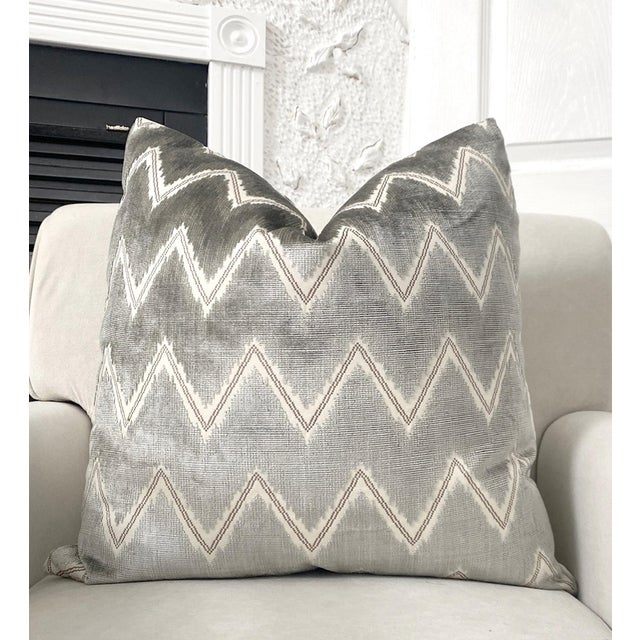 Contemporary Luxury 24" Schumacher Chevron Velvet Pillow For Sale - Image 3 of 4
