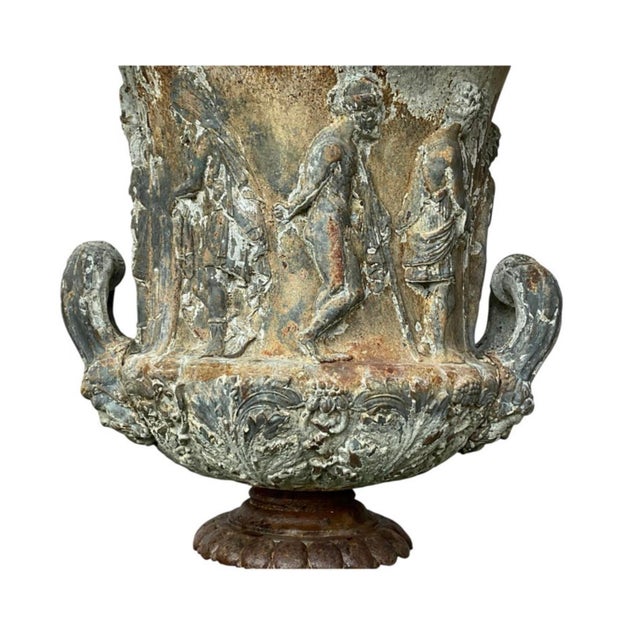Metal 19th Century French Cast Iron Medici Borghese Garden Urns Pair For Sale - Image 7 of 18