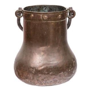 Antique Hand-Forged Copper Hearth Pot With Brass Rivet Detail For Sale