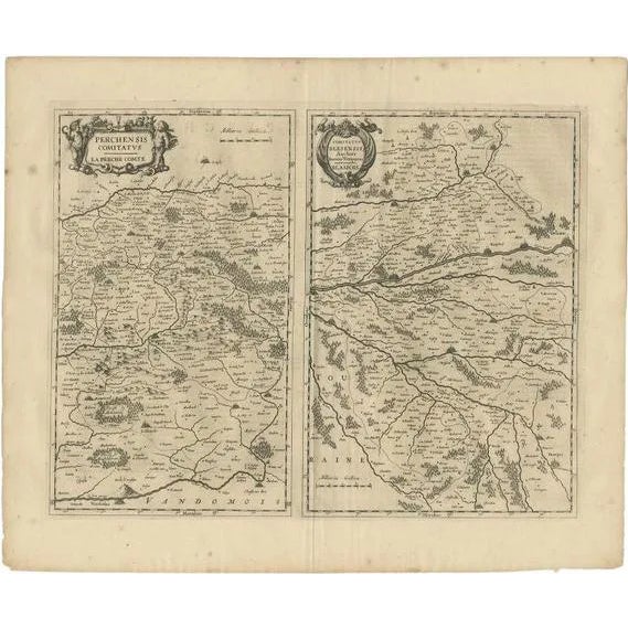 Antique Map of Perce and Blois attributed to Janssonius, 1657 | Chairish