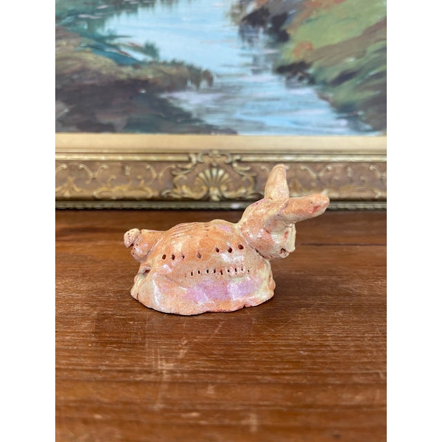 Ceramic 1970s Whimsical Hand-Built Ceramic Creature Sculpture With Long Ears and Textured Colorful Glaze For Sale - Image 7 of 9
