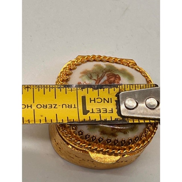 Vintage Italian Porcellane Limoges Pill Box Gold Florentine Fragonard Courting For Sale - Image 11 of 12