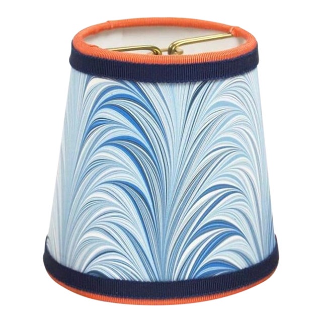 Blue Flame Pattern Marbled Paper Chandelier Shade - 3”x4”x4” For Sale