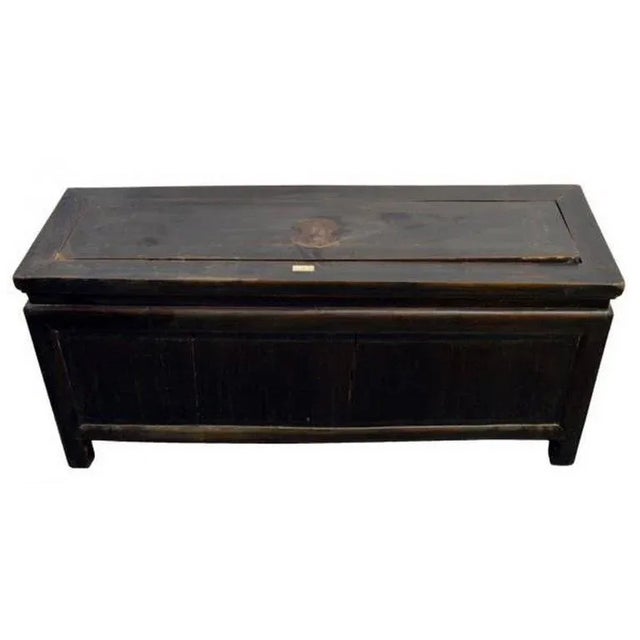 Mid 19th Century 19th Century Brown Lacquered Chinese Trunk With Brass Hardware and Rustic Appeal For Sale - Image 5 of 8