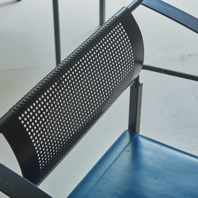 Iron ‘Carrè Vi’ Chairs in Blue Leather by Fly Line, Italy 1990s For Sale - Image 11 of 11