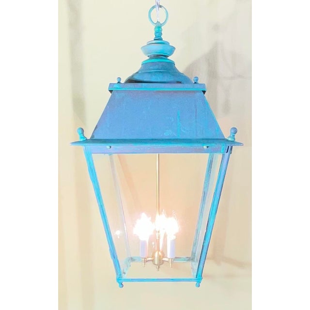 Metal Antique Restored Copper & Brass Hanging Lantern, Hexagonal/Square Fixture For Sale - Image 7 of 14