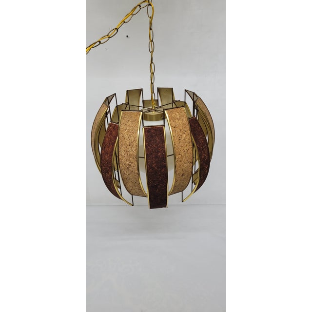 Mid-Century Modern Orb Brutalist Pendant Cork Panel Swag Plug in For Sale - Image 4 of 12
