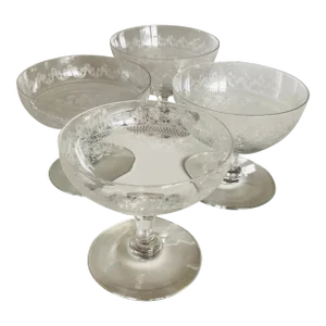 Antique Clear Etched Sherbet/Champagne Glasses S/4