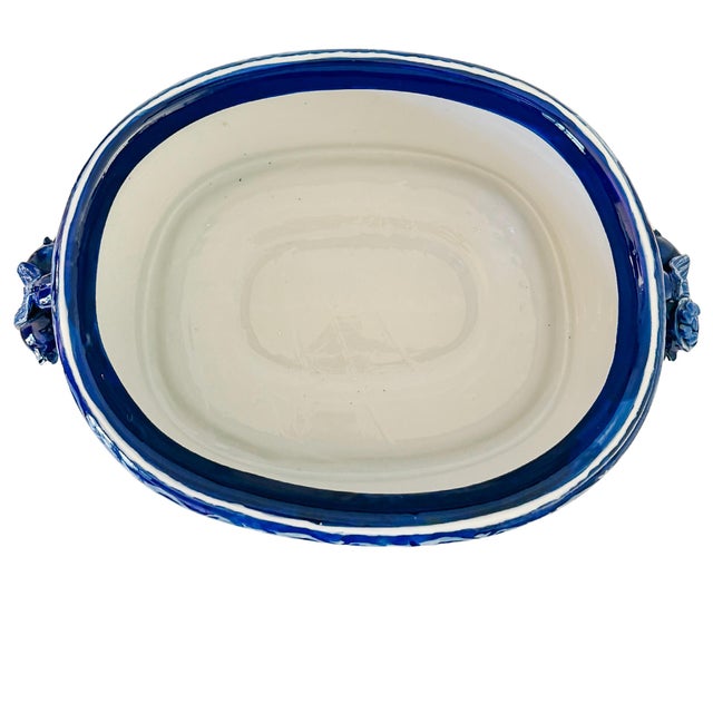 Late 20th Century Large Chinoiserie Blue & White Porcelain Foot Bath Planter With Pomegranate Handles For Sale - Image 9 of 11