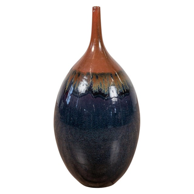 Vintage Northern Thai Chiang Mai Blue and Brown Vase from the Prem Collection For Sale - Image 13 of 13