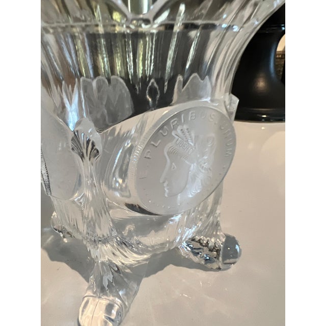 Hollywood Regency Glass Vase with Four Legs, Scalloped Top & Frosted Medallions For Sale - Image 3 of 8